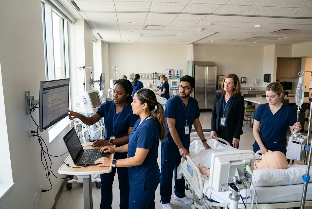 Healthcare students participating in a digital simulation learning activity
