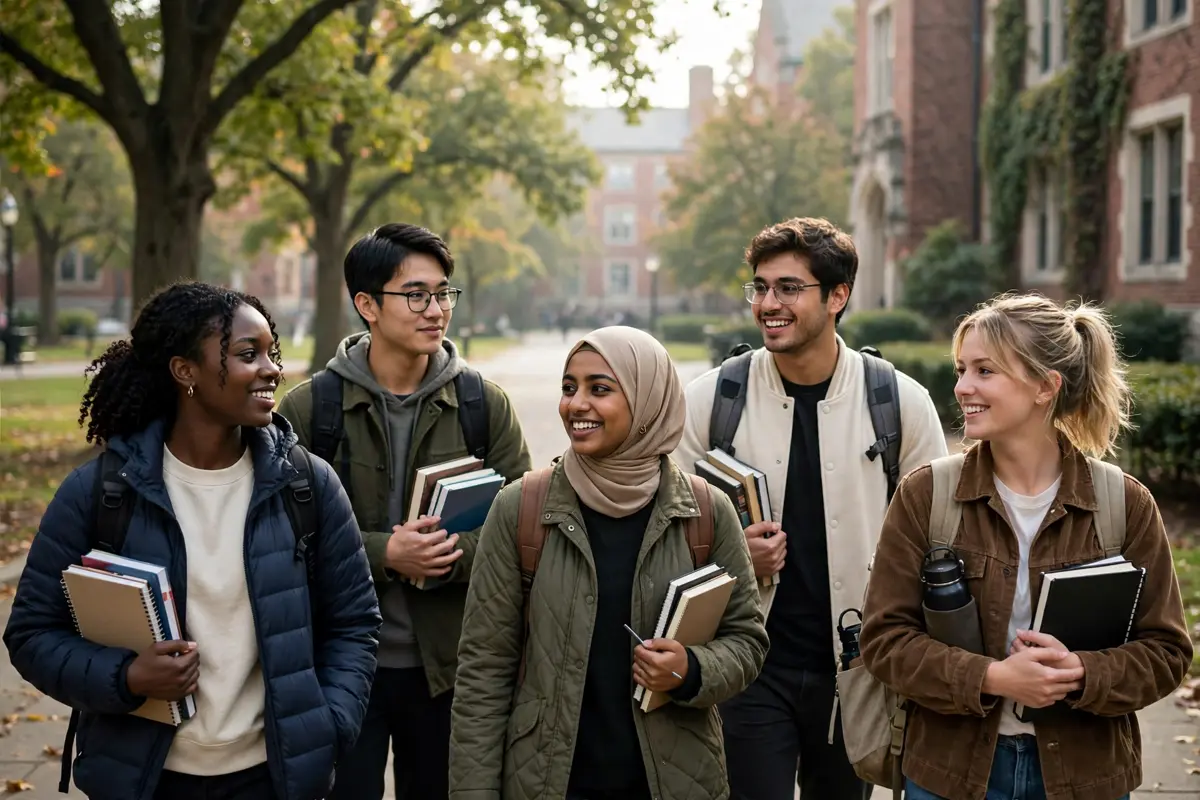 Students walking on campus during career development for students activities